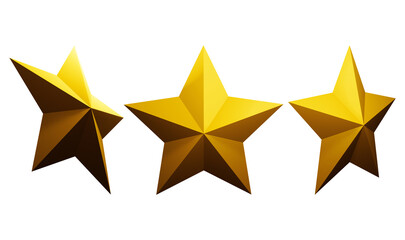 Set of golden star 3d illustration isolated on white background