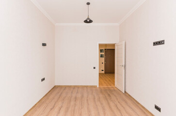 Fototapeta na wymiar Empty room in light colors after renovation with open door