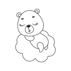 Naklejka premium Coloring page cute little bear sleeping on cloud. Coloring book for kids. Educational activity for preschool years kids and toddlers with cute animal. Vector stock illustration