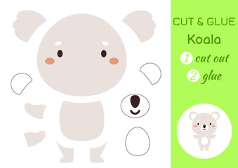 Cut and glue paper little koala. Kids crafts activity page. Educational game for preschool children. DIY worksheet. Kids art game and activities jigsaw. Vector stock illustration