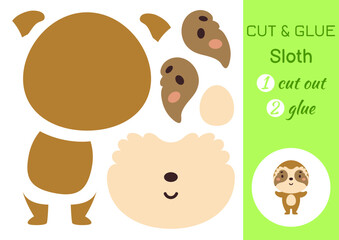 Fototapeta premium Cut and glue paper little sloth. Kids crafts activity page. Educational game for preschool children. DIY worksheet. Kids art game and activities jigsaw. Vector stock illustration