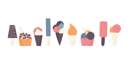 Vector set with different kinds of ice cream
