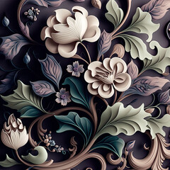 Beautiful flowers with swirls like porcelain-made, muted colors, luxury, business, awesome bouquet, illustration, digital
