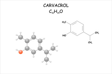 Stylized 2D molecule model/structural formula of carvacrol.
