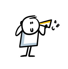 A deaf man holds a megaphone near his ear and listens to the conversation.