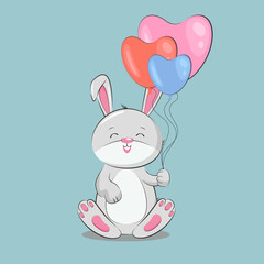 Cartoon rabbit holding  baloons. Vector illustrator
