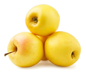 Heap of yellow apples on a white background. Isolated