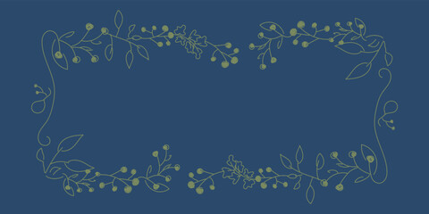 Vector. Merry Christmas and Happy New Year floral background, copy space for text. Rustic horizontal frame template for Christmas cards, wedding invitations, party invitations. Hand-drawn sketch.