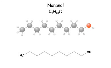 Stylized 2D molecule model/structural formula of nonanol.