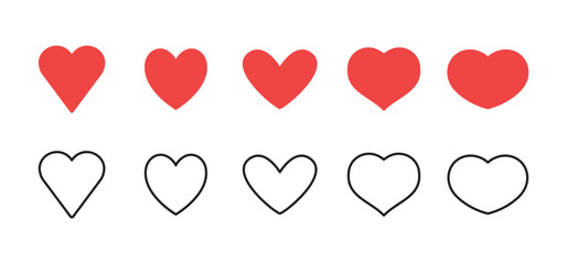 Hearts icon collection. Set of hearts. Linear and flat design, valentine's day love symbol.