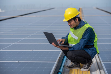 Engineer checking equipment in solar power plant