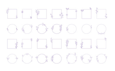 Floral decorative vector frame. Circle and square shaped frame. Elegant ornaments.