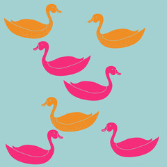 Decorative colored ducks . Hand drawn.