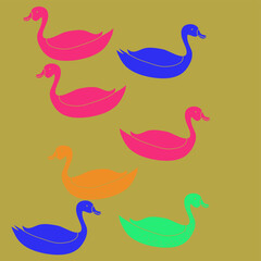 Decorative colored ducks . Hand drawn.