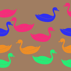 Horizontal decorative colored ducks . Hand drawn.