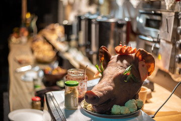 A smoked pig's head. Traditional food.