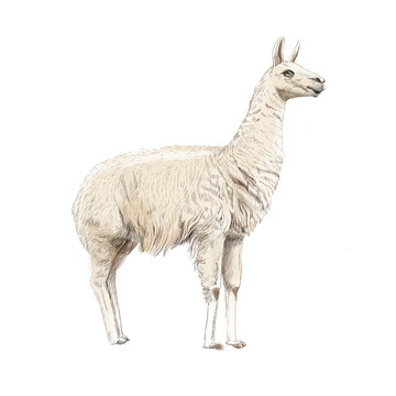Lama - watercolor hand drawn animal illustration isolated on white background