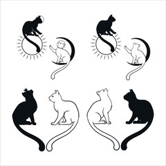 black and white cat shadow for tattoo design