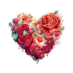 A heart shape made of flowers and roses