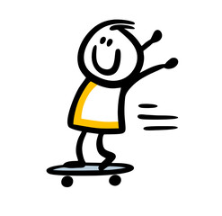 Obraz premium A reckless boy on a skateboard rides fast with his arms outstretched cheerfully to the sides.