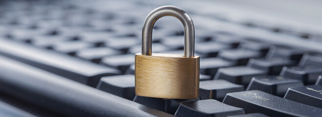 Padlock on computer keyboard. Network Security, data security and antivirus protection PC.