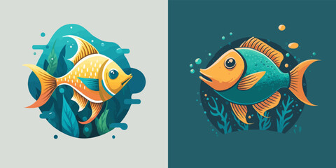 cute fish in cartoon vector illustration sea animal for logo icon or mascot