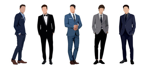 Set of businessmen on a white background in business suits in a flat style. set of vector illustrations of stylish and fashionable men