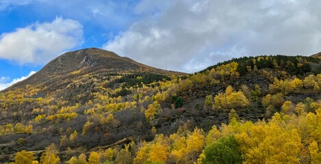 Beautiful and colorful autumn scenery of the mountains in Borgund, Norway