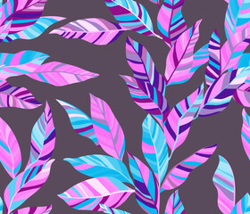 Striped leaves tree branches vector seamless pattern summer fasion textile print design.