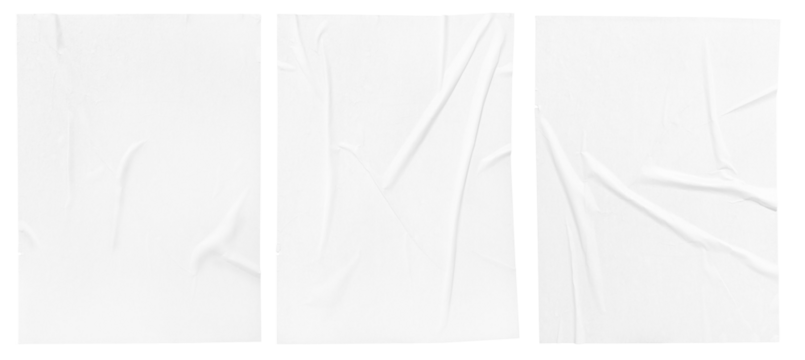 White paper wrinkled poster template isolated