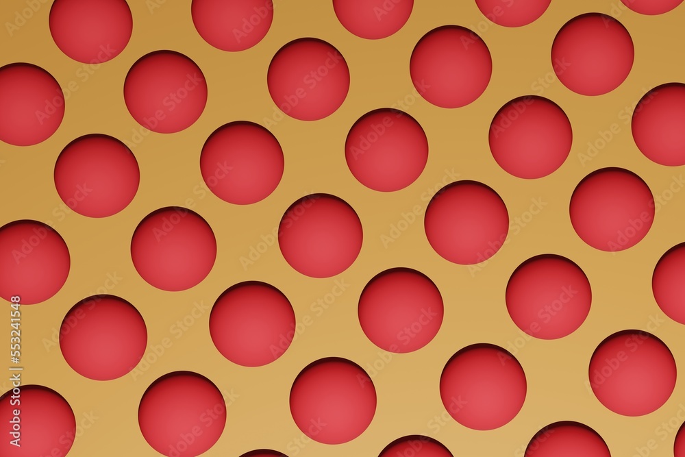 Fototapete 3d render.Top view of red balls pattern on isolated orange background.