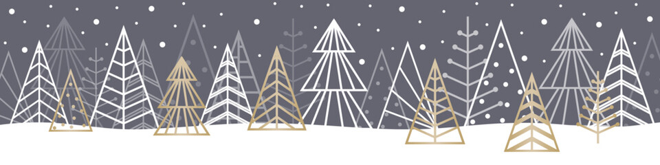 Fototapeta premium Elegant Christmas trees. Winter concept. Panoramic banner. Vector illustration