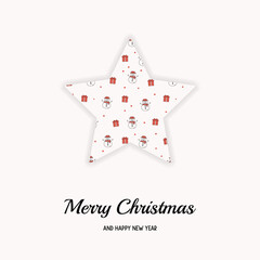 Christmas star with smiley snowmen and greetings. Xmas card. Vector