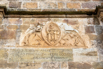 Entrance to the church of the Monastery of Saint Mary of Carracedo in Carracedelo, El Bierzo, Spain