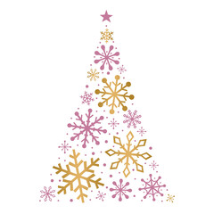 Transparent background with Christmas tree made of snowflakes. PNG illustration