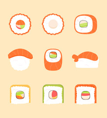 Collection of sushi rolls, Asian food