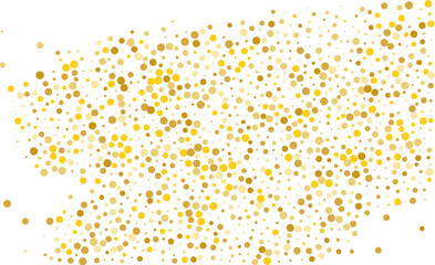 Scattered Golden glitter, confetti on white background. Gold polka dots, circles, round. Bright festive, festival pattern for party invites, wedding, cards, phone Wallpapers. Vector - obrazy, fototapety, plakaty