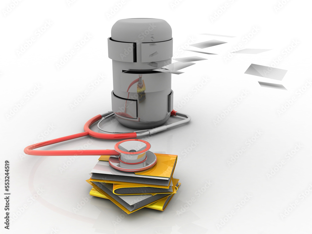 Poster 3d rendering folder connected to database connected stethoscope