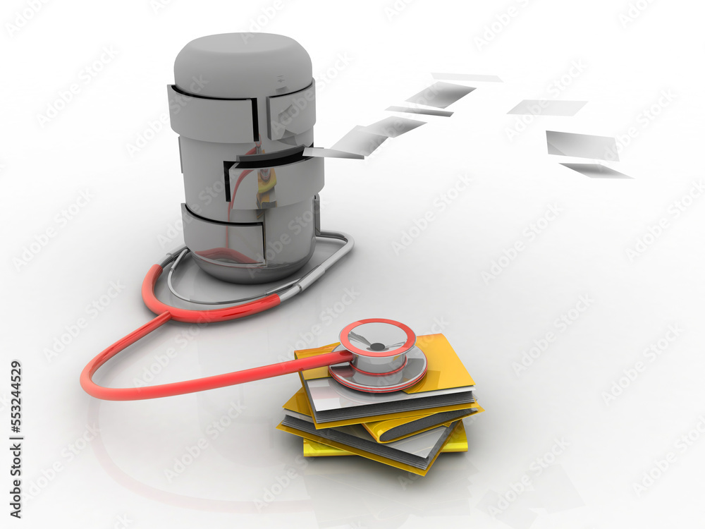 Poster 3d rendering folder connected to database connected stethoscope
