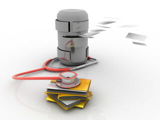 Obraz premium 3d rendering Folder connected to database connected stethoscope