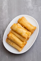 Spring Roll also known as Egg Roll on white dish