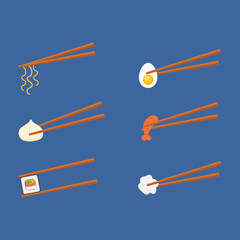 These are chopsticks with food. Asian food