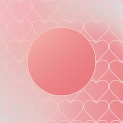 Lovely abstract background with repeating hearts and round frame for text in center. Square design template for social media in Y2k style. Blurry dreamy romantic pink gradient. Aesthetic backdrop