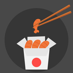 Asian traditional chinese food in paper container.