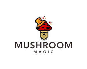 mushroom logo with magician hat can be used for company and industry