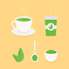 Collection of green tea, matcha tea