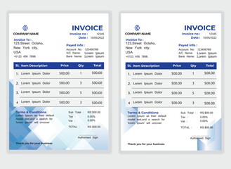 Business Minimal Corporate Invoice design template vector illustration bill form price . Creative template and stationery design payment agreement design template Cash Memo, Vector Quotation Design
