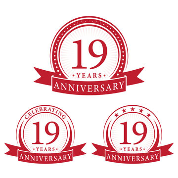 19 years anniversary logo collections. Set of 19th Anniversary design template. Vector and illustration.
