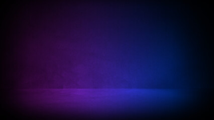 Empty concrete room with blue and pink lighting for modern blurred background, mock up or product display