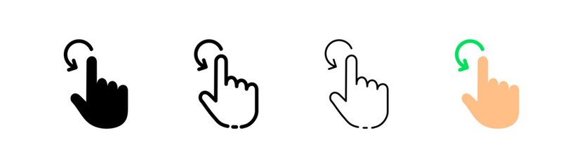 Rotation flat and line icon set. Hand, arrow, format, screen, information, phone, pc, web page, content, . Technology concept. Vector flat and black line icon set on a white background